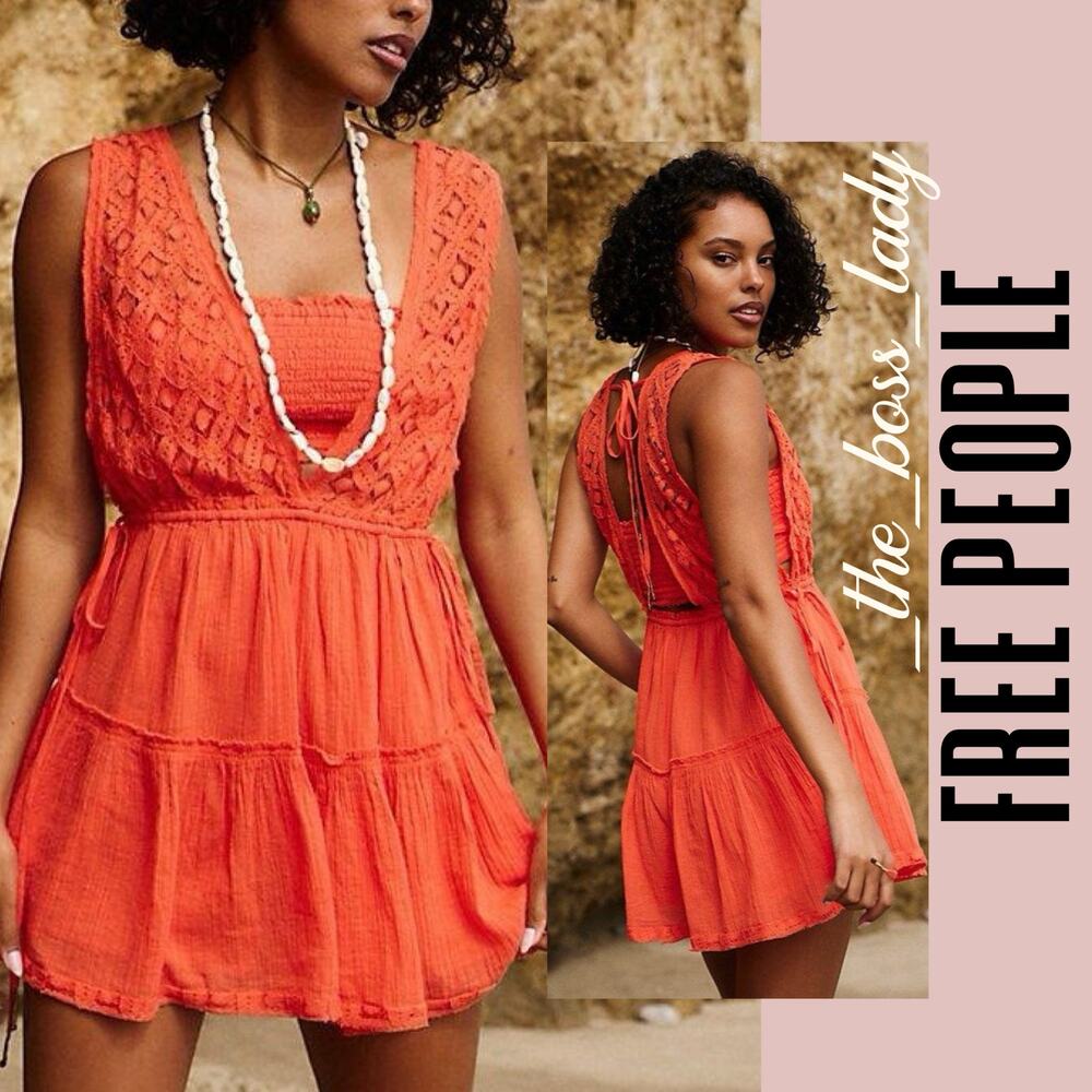 Free People Orange Lace Jumpsuit